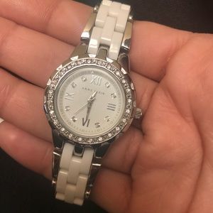 Anne Klein white and silver rhinestone watch
